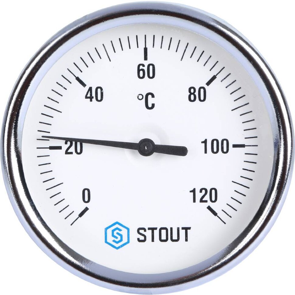 STOUT SIM-0001 Термометр биметаллический с погружной гильзой. Корпус Dn 80 мм, гильза 100 мм 1/2", 0...120°С