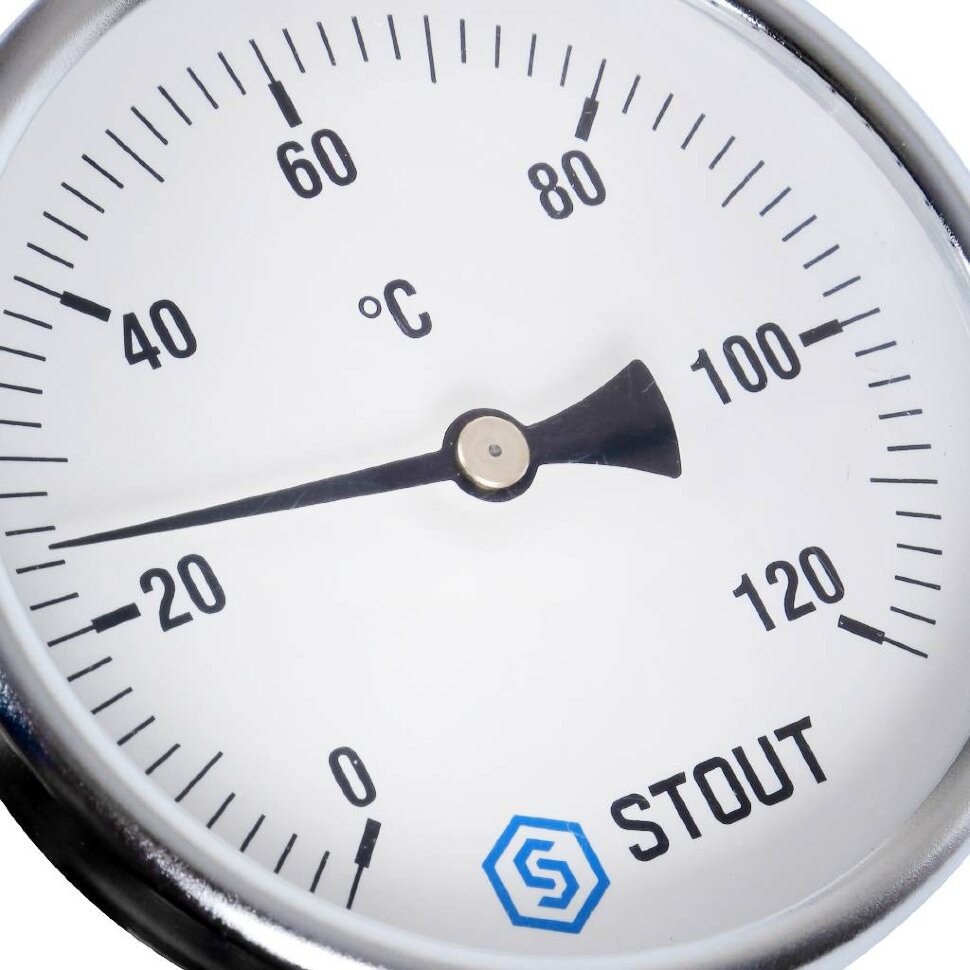 STOUT SIM-0001 Термометр биметаллический с погружной гильзой. Корпус Dn 80 мм, гильза 100 мм 1/2", 0...120°С
