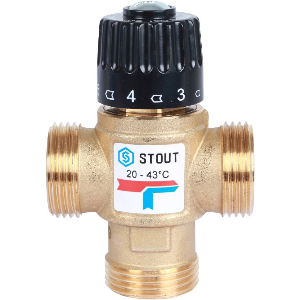 STOUT SVM-Термостатические SVM-0120-164325 STOUT Термостатический смесительный клапан для систем отопления и ГВС. G 1” M, 20-43°С KV 1,6 м3/ч