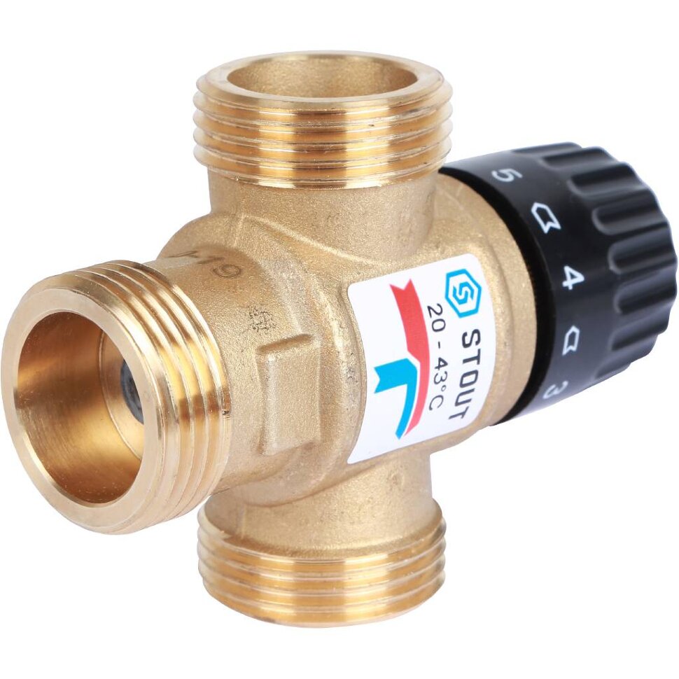 STOUT SVM-Термостатические SVM-0120-164325 STOUT Термостатический смесительный клапан для систем отопления и ГВС. G 1” M, 20-43°С KV 1,6 м3/ч