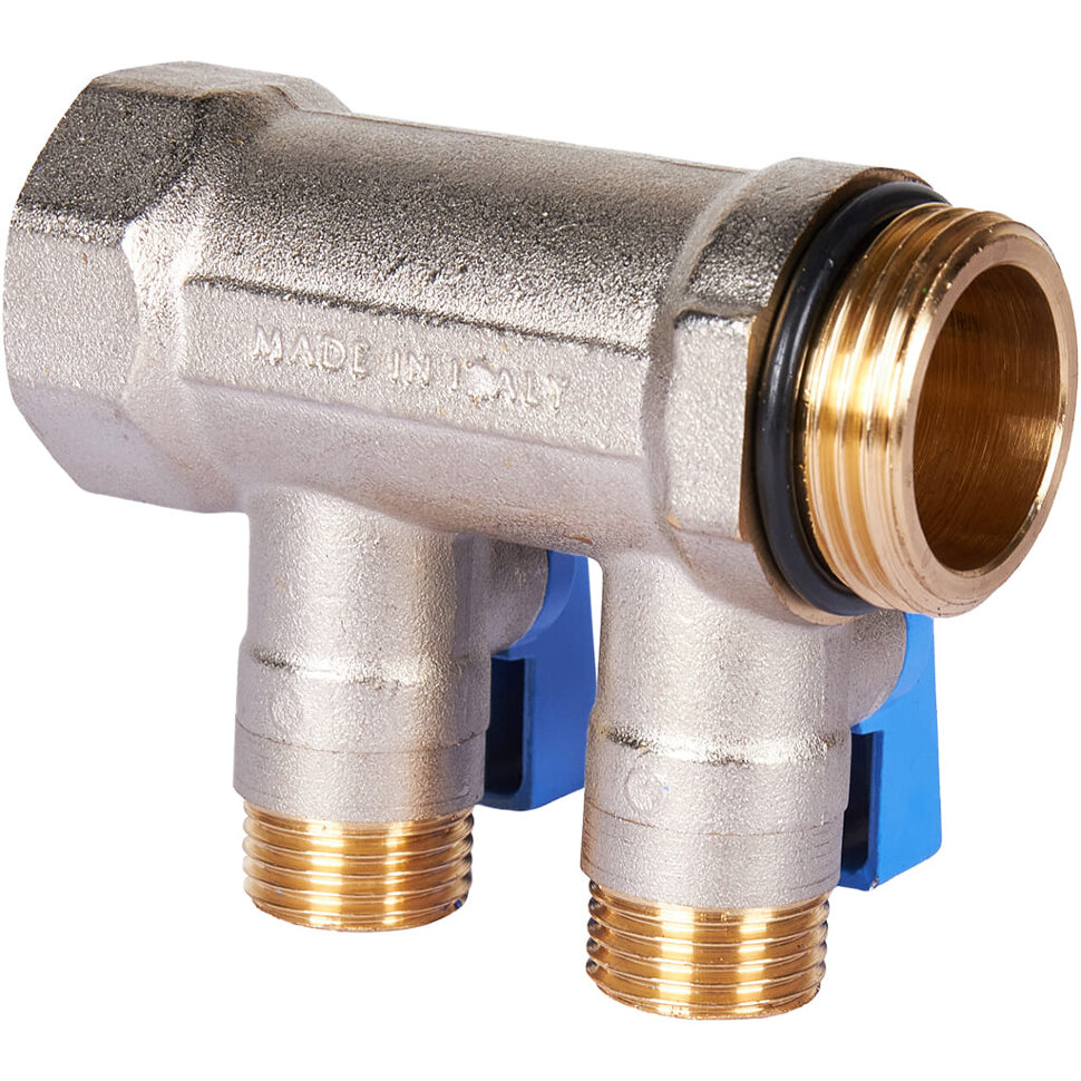 STOUT SMB 6211 011202 STOUT Коллектор с шаровыми кранами 1 , 2 отвода 1/2  (синие ручки)