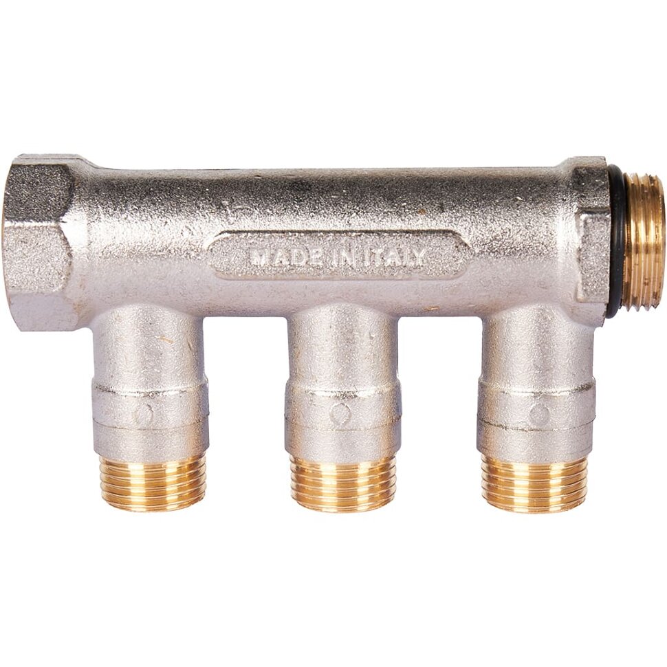 STOUT SMB 6211 341203 STOUT Коллектор с шаровыми кранами 3/4 , 3 отвода 1/2  (синие ручки)