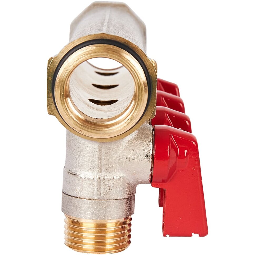 STOUT SMB 6210 341204 STOUT Коллектор с шаровыми кранами 3/4 , 4 отвода 1/2  (красные ручки)