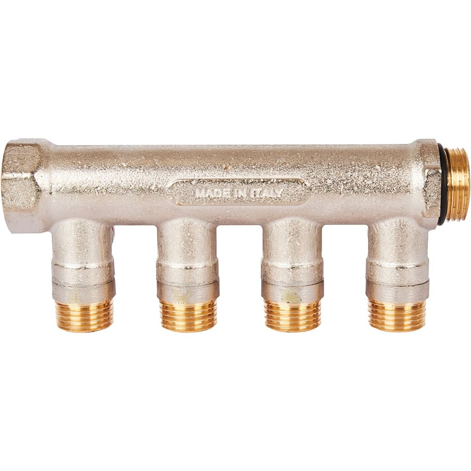 STOUT SMB 6210 341204 STOUT Коллектор с шаровыми кранами 3/4 , 4 отвода 1/2  (красные ручки)