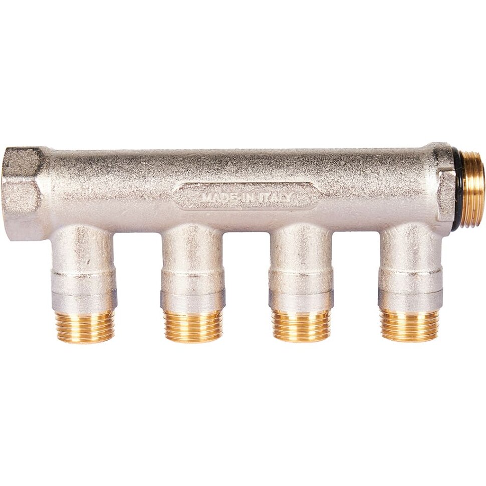 STOUT SMB 6211 341204 STOUT Коллектор с шаровыми кранами 3/4 , 4 отвода 1/2  (синие ручки)