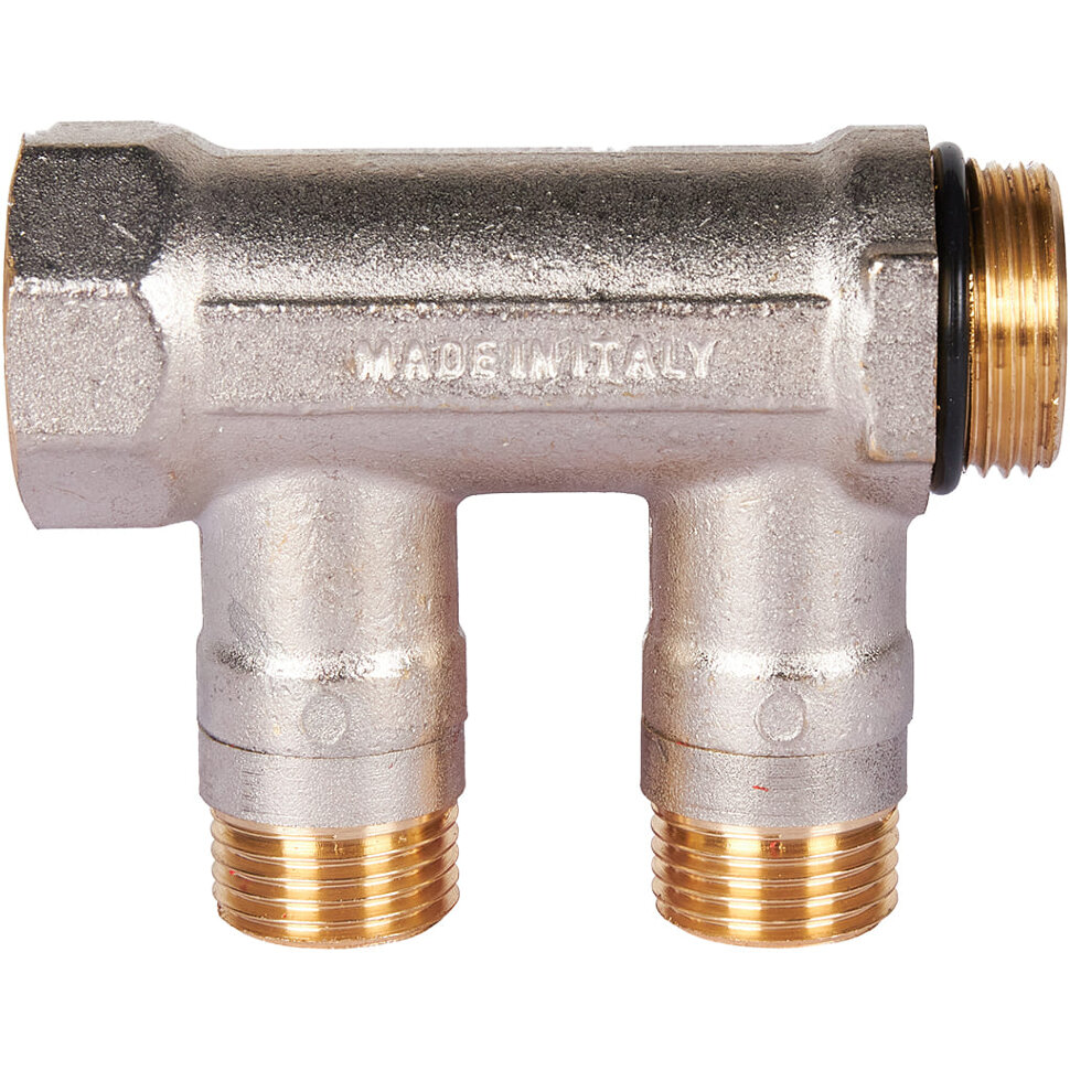 STOUT SMB 6210 341202 STOUT Коллектор с шаровыми кранами 3/4 , 2 отвода 1/2  (красные ручки)