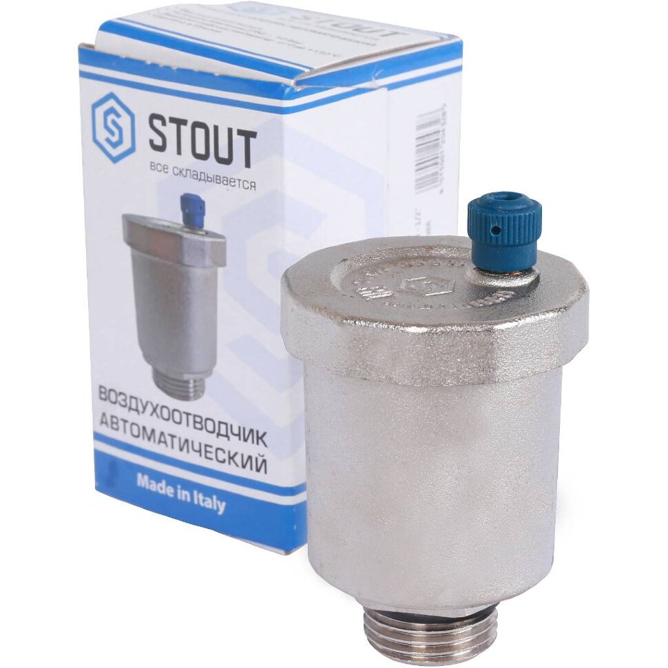 STOUT  Воздухоотводчик автоматический вертикальный выпуск, нар.р. 1/2" никель., уплотнительное кольцо - NBR