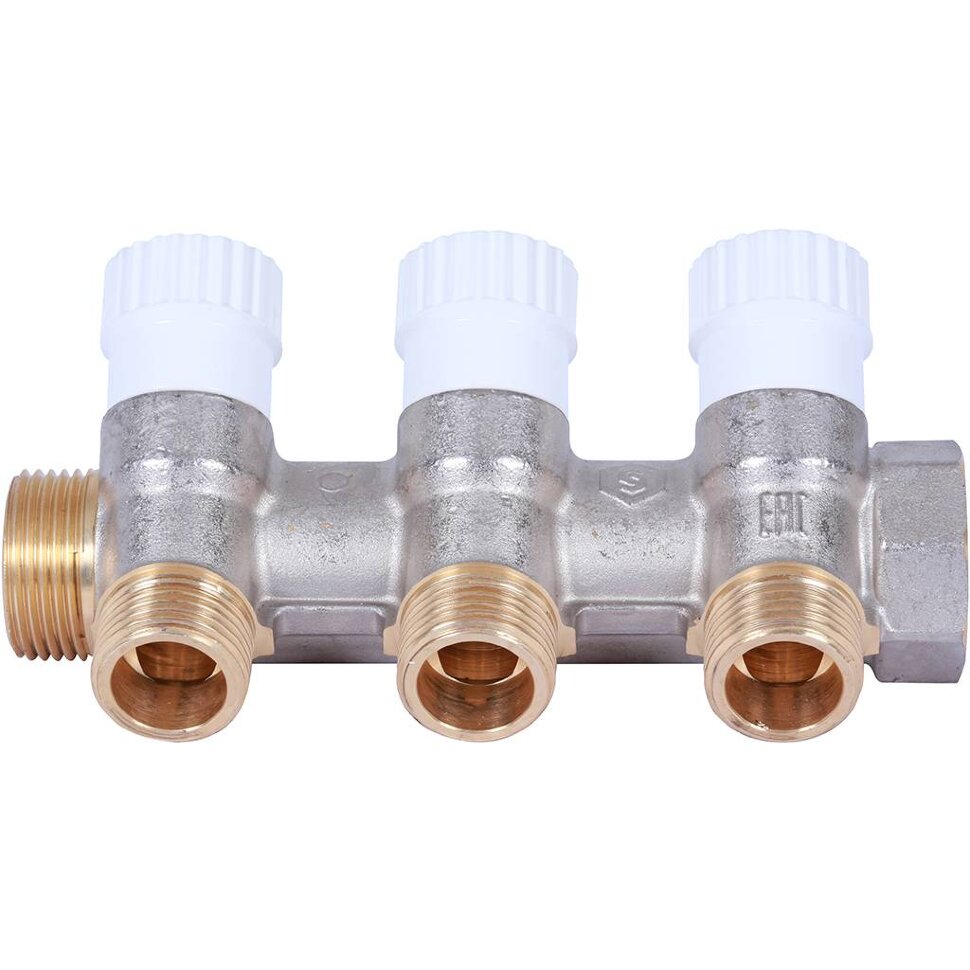 STOUT  Коллектор распределительный 3/4", 3 отвода 1/2" плоское уплотнение