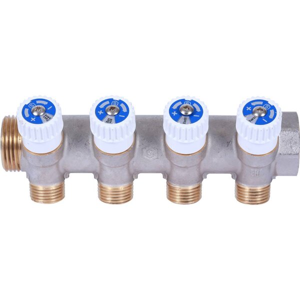 STOUT  Коллектор распределительный 3/4", 4 отвода 1/2" плоское уплотнение
