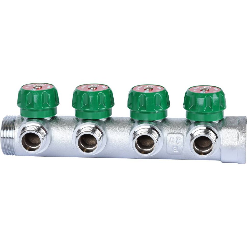 STOUT  SMB-6849-011204 STOUT Коллектор регулирующий 1", 4 отвода 1/2" плоское уплотнение