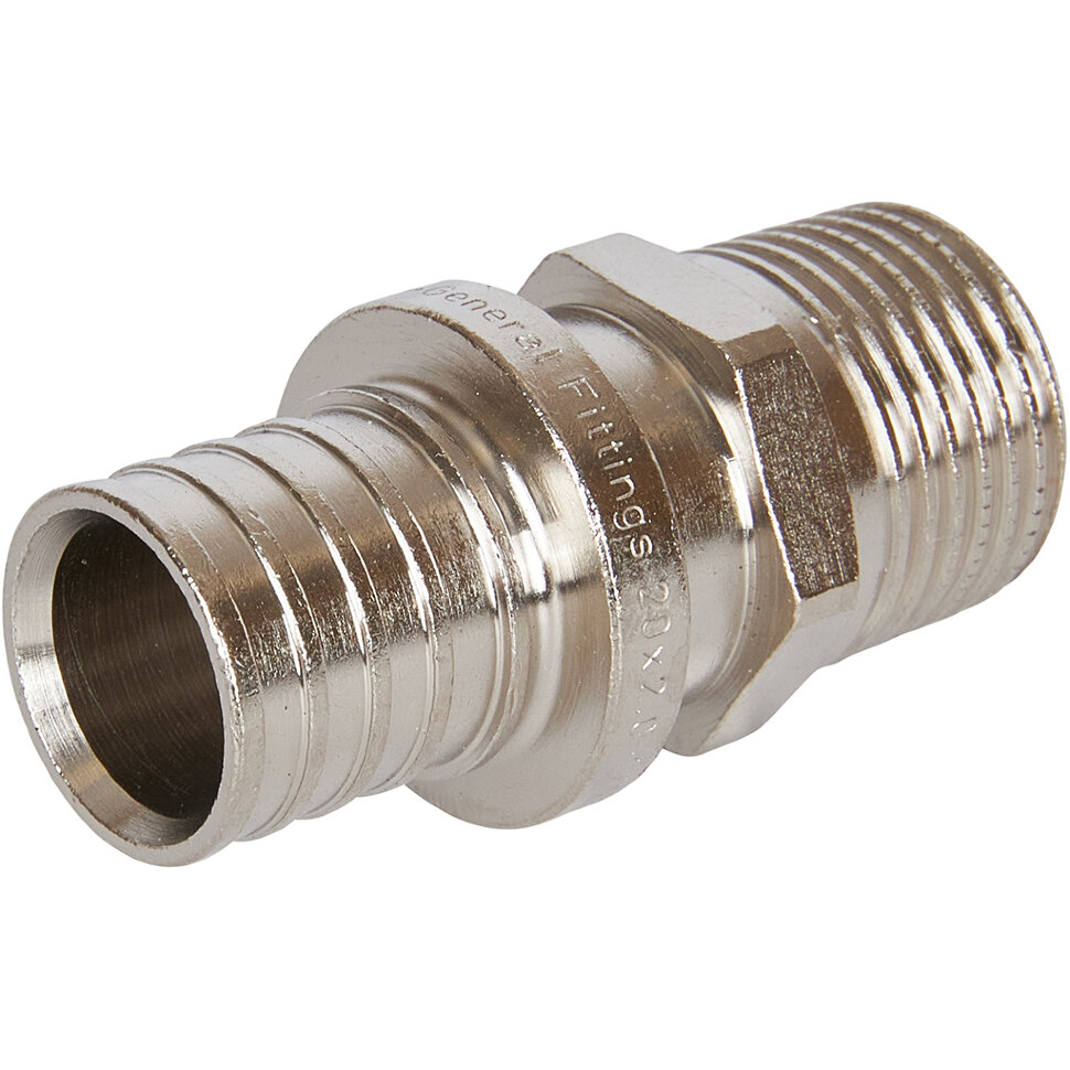 STOUT SFA-0001-200212 STOUT Переходник с наружной резьбой 20х2.0x1/2  никелированный для труб из сшитого полиэтилена аксиальный