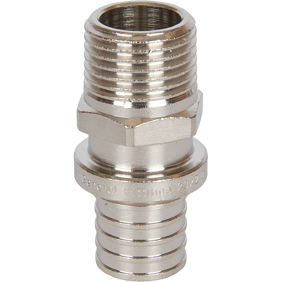 STOUT SFA-0001-200212 STOUT Переходник с наружной резьбой 20х2.0x1/2  никелированный для труб из сшитого полиэтилена аксиальный