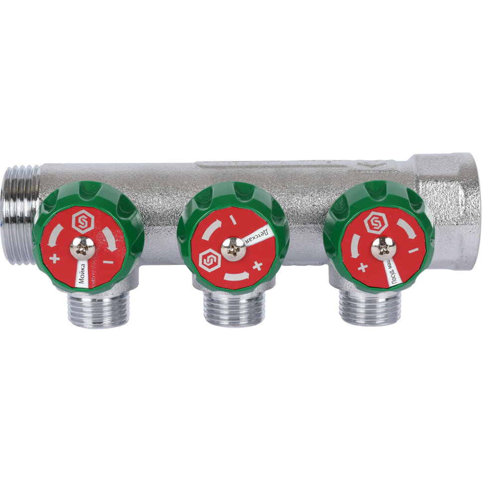STOUT  SMB-6849-341203 STOUT Коллектор регулирующий 3/4", 3 отвода 1/2" плоское уплотнение