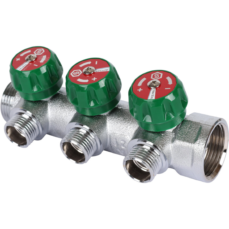 STOUT  SMB-6849-341203 STOUT Коллектор регулирующий 3/4", 3 отвода 1/2" плоское уплотнение