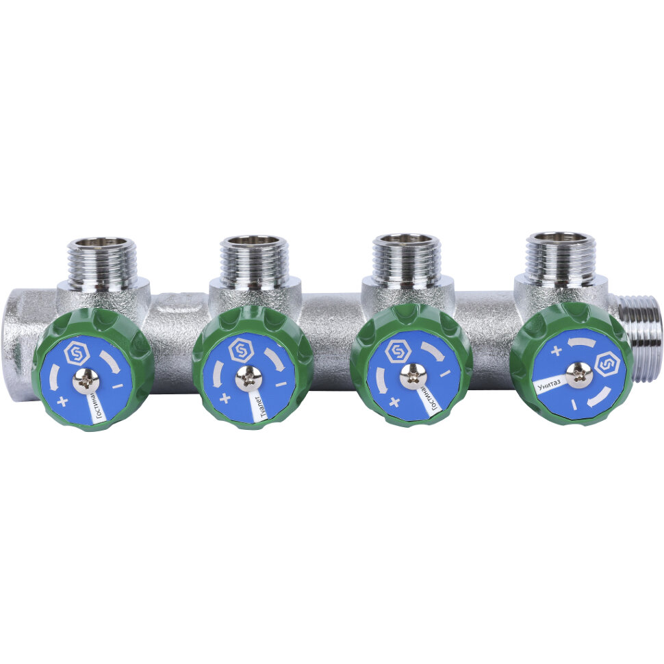 STOUT  SMB-6849-341204 STOUT Коллектор регулирующий 3/4", 4 отвода 1/2" плоское уплотнение