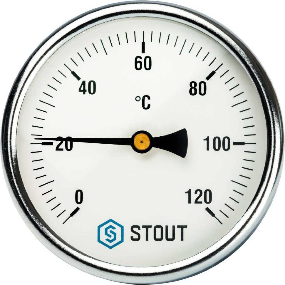 STOUT SIM-0001 Термометр биметаллический с погружной гильзой. Корпус Dn 100 мм, гильза 75 мм 1/2", 0...120°С