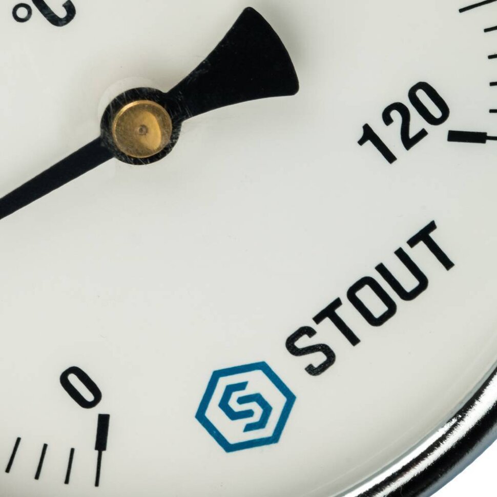 STOUT SIM-0001 Термометр биметаллический с погружной гильзой. Корпус Dn 100 мм, гильза 75 мм 1/2", 0...120°С