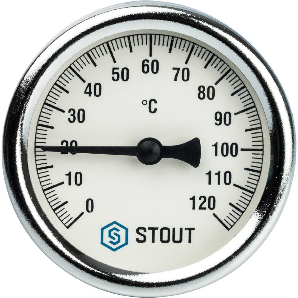 STOUT SIM-0001 Термометр биметаллический с погружной гильзой. Корпус Dn 63 мм, гильза 75 мм 1/2", 0...120°С